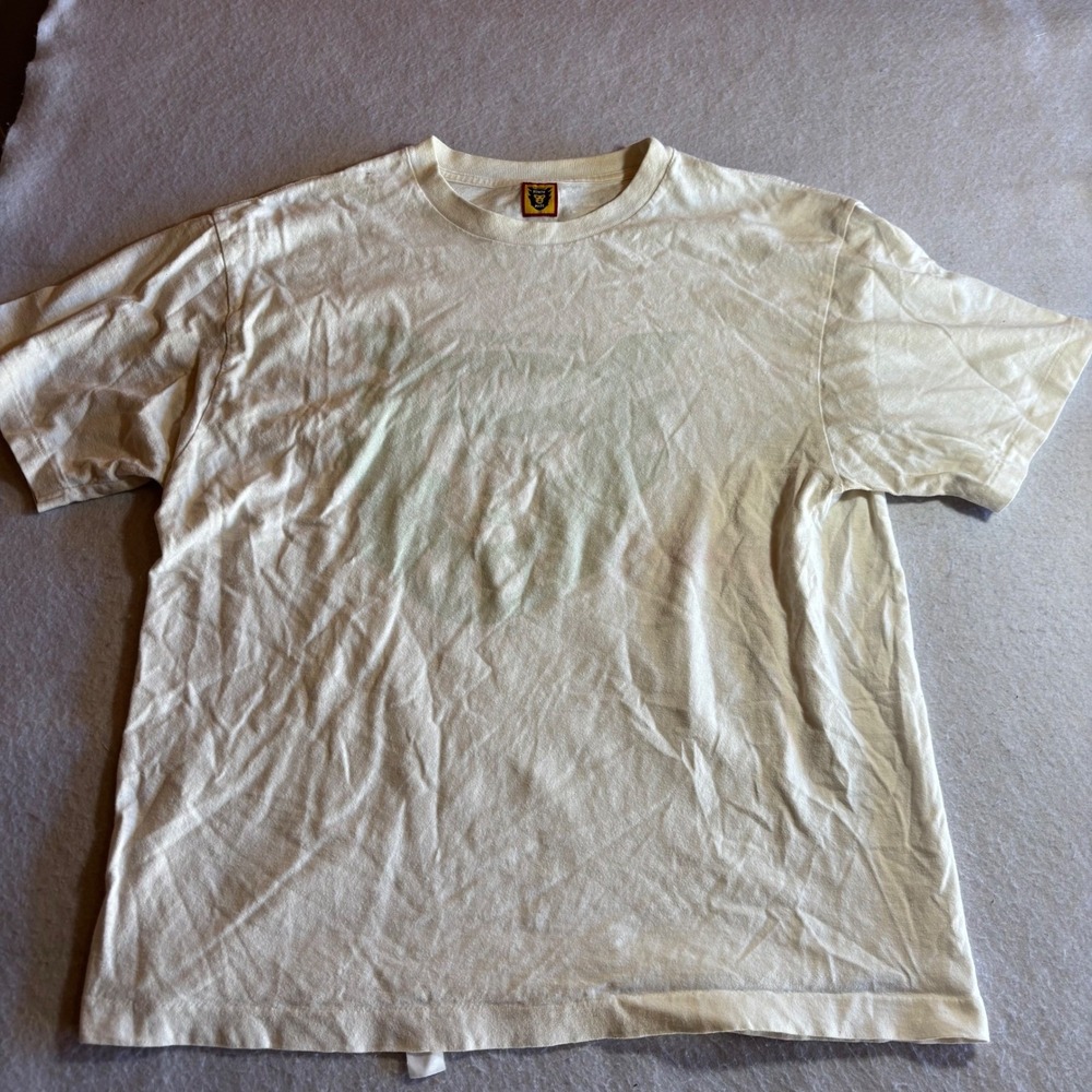 Human Made Graphic T Shirt Beige Short Sleeve Crew Neck Face Mens Size ‎ L